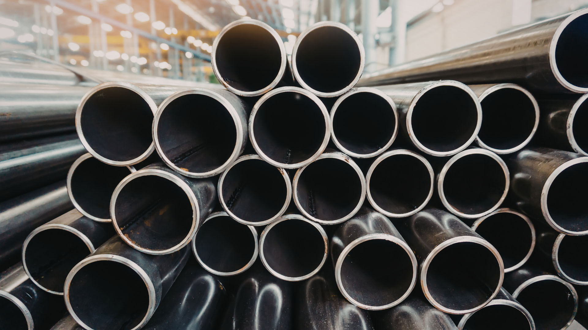 Stacked steel tubing at Superior Industrial Supply's St. Louis facility